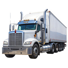 Heavy Duty Semi-Truck Side View with Trailer, Transparent Background