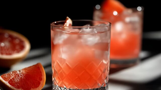 Refreshing grapefruit cocktail with ice cubes