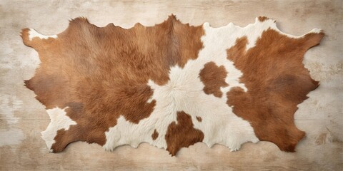 Brown and White Cowhide Rug on Wooden Surface