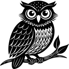Fototapeta premium Wise Owl Perched on Branch Silhouette