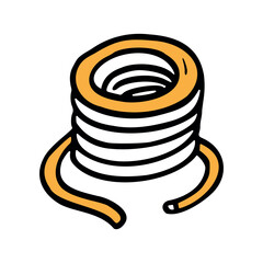 A coil of orange wire sits on a white background. The wire is neatly wound into a circular shape with a loose end extending outward.