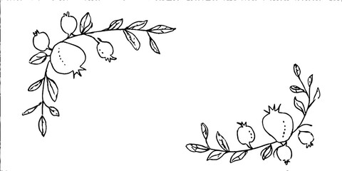 Fototapeta premium Hand drawn doodle of pomegranate branch corner for design and decoration