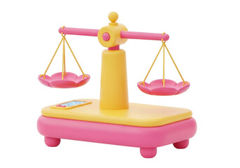 Colorful toy balance scales for kids demonstrating measurement concepts and scientific discovery with weighing pans transparent background