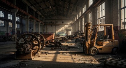 Fototapeta premium Abandoned factory interior sunlight