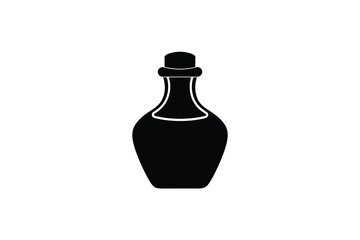 A black silhouette of a bottle with a stopper on a white background