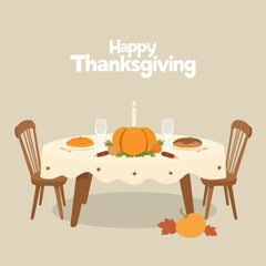 Thanksgiving holiday table, vector art illustration.