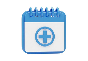 Fototapeta premium Modern 3d rendered blue calendar icon with a medical plus symbol for health and wellness appointments transparent background