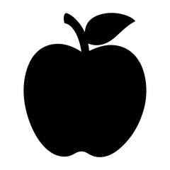 Black Apple Silhouette with Leaf and Stem on White Background Illustration