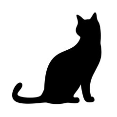 Elegant Silhouette of a Black Cat Sitting and Looking to the Right