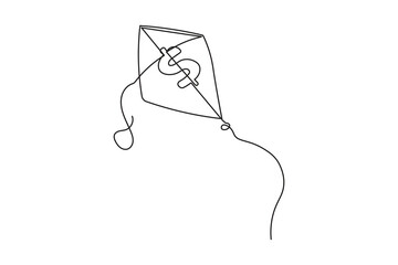 Kite continuous one line drawing minimalist style isolate outline abstract illustration