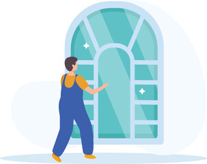 Professional Window Cleaning Service Icons – Cleaning Tools, Washing Symbols, Service Character Illustrations, Glass Care, Hygiene, Sanitation Graphics