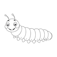 A colorful caterpillar with a smiling face vector coloring page, featuring cute segmented body and playful design, perfect for kids’ fun and creative coloring activity.
