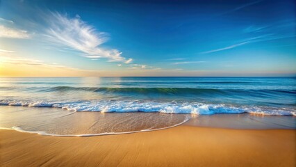 Obraz premium Serene coastal scene at sunrise tranquil ocean waves gently lapping on a pristine sandy beach under a vibrant sky