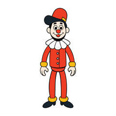 A man disguised in clown clothes, wearing bright colors, oversized shoes, and a painted face, hides his true identity with a playful yet mysterious appearance.
