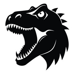 Fototapeta premium Black Silhouette of Tyrannosaurus Rex Head with Open Mouth and Sharp Teeth