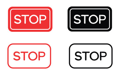 Rectangular Stop Sign Icon Pack in Red and Black