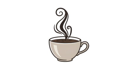 Steaming Cup of Coffee:  Hand-Drawn Illustration, Warm and Cozy Mood, Cafe Menu Design Element.