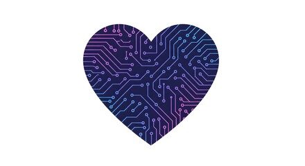 Circuit Board Heart: Abstract Tech Love Concept, Gradient Purple Blue, Modern Design