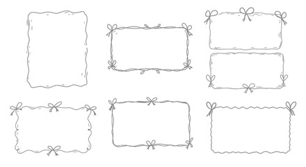 Fototapeta premium Hand Drawn Decorative Borders and Frames Featuring Cute Bow Accents for Scrapbooking and Craft Projects
