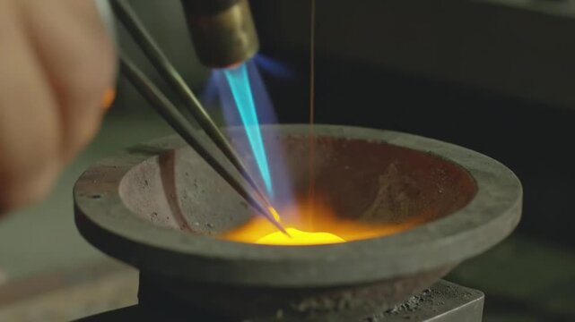 Jeweler at Work Melting and Shaping Precious Metals with Precision and Skill