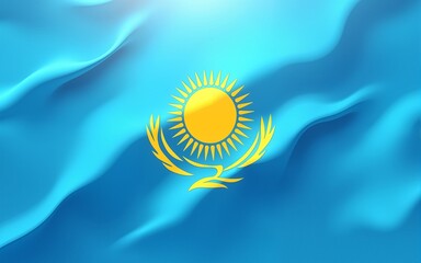 Kazakhstan flag background. Abstract kazakh flag in the blue sky. National holiday card design. State banner, kazakhstan poster, patriotic cover, flyer. Business brochure design. Vector illustration
