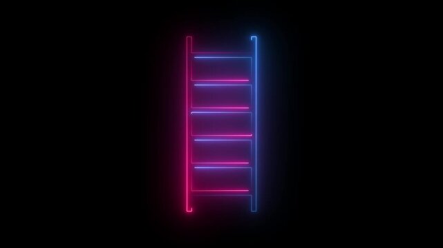 Glowing neon blue and red line Railway, railroad track icon Isolated on black background. 4K Video motion graphic animation.