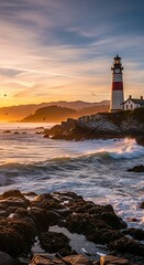 Coastal Lighthouse at Sunset