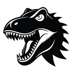 Fototapeta premium Monochrome TRex Head Vector Illustration with Sharp Teeth and Reptilian Scales Design