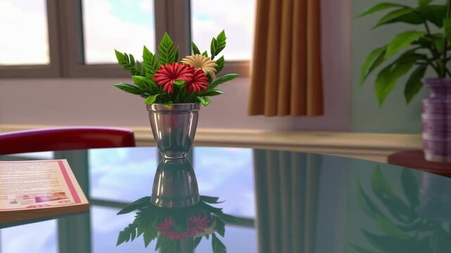 A restaurant with red booths and tables