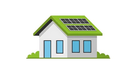 Eco-Friendly House with Solar Panels: Green Roof, Sustainable Home Design, Energy Efficiency Illustration