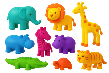 Obraz premium Colorful plastic animal toys isolated on transparent background