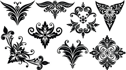 Vector art of collection of vintage floral ornaments and decorative elements