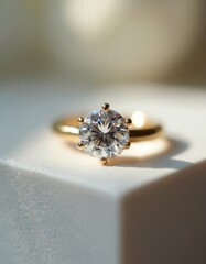 Elegant gold wedding ring featuring large, sparkling diamond. Timeless engagement ring love, commitment. Radiant design fine jewelry craftsmanship. Perfect for proposals, weddings, anniversaries.