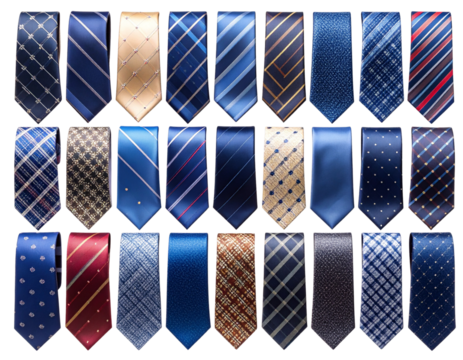 Top-Down Flat Lay of Folded Neckties in Modern Prints and Colors, Isolated PNG - Powered by Adobe