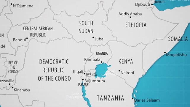 Uganda on the World Map with Animated National Flag