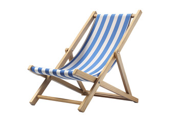 Blue and white striped deckchair isolated on transparent background, perfect for summer vacation and relaxation, offering comfort and style