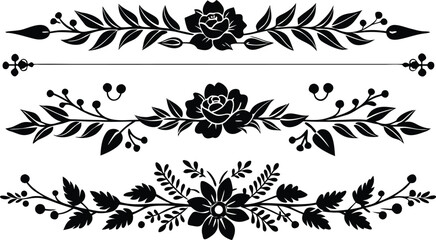 Vector art of collection of three floral dividers and ornaments
