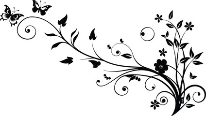 Vector art of butterfly and floral vine swirl