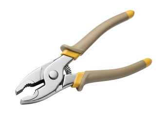 A sturdy metal slip-joint pliers with textured handles and yellow accents isolated against a transparent background