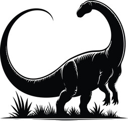 Long Neck brontosaurus dinosaur silhouette vector illustration isolated on white background © Md Hasan