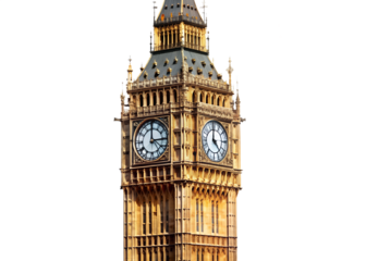 Iconic big ben clock tower in london, a symbol of british history and architecture isolated on transparent background
