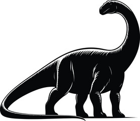 Long Neck brontosaurus dinosaur silhouette vector illustration isolated on white background © Md Hasan