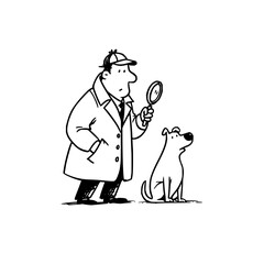 Cartoon detective with dog vector illustration for mystery solving and investigation design projects and art work