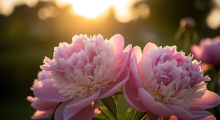 Two pink peonies in sunlight