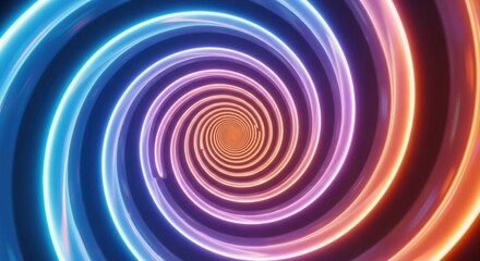 Obraz premium A mesmerizing neon spiral tunnel with vibrant blue, purple, and orange hues, creating a sense of infinite depth and motion