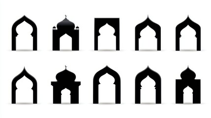 Silhouettes of various architectural arches, reflecting a blend of cultural design elements.