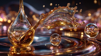 Oil drops. Yellow transparent splashes of machine or cosmetic golden oil vector realistic template. Illustration of liquid oil, drop and splash