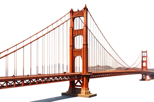 Golden gate bridge, san francisco, california, isolated on transparent background, a famous landmark and iconic symbol of the united states of america
