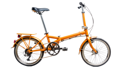 Orange folding bicycle isolated on transparent background, a versatile and compact mode of transportation for urban commuting and recreational riding