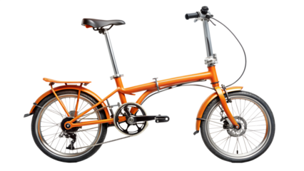 Orange folding bicycle isolated on transparent background, a practical and spacesaving solution for city dwellers and travelers seeking convenient mobility